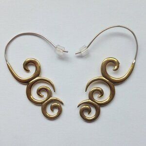 Triple Spiral Hook Earrings in Yellow Brass ~ Sterling ear wires, hand cast boho
